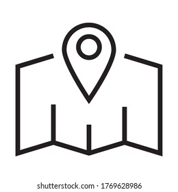 shopping online concept, map with location pin icon over white background, line style, vector illustration