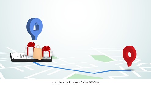 Shopping online concept. Marketing and Digital marketing concept. Shop online delivery on map. Vector. illustration.