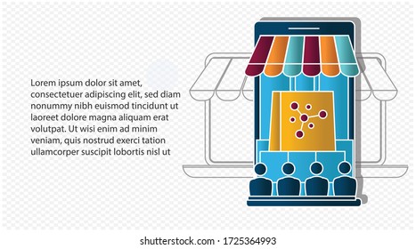 Shopping online concept on transparency background. Creative idea design. Flat vector illustration for template, brochure or presentation.
