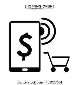 Shopping online concept represented by smartphone and shopping cart icon. Isolated and flat illustration.