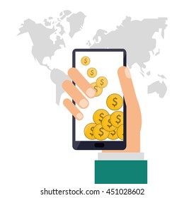 Shopping online concept represented by smartphone and coins icon. Colorful and flat illustration.