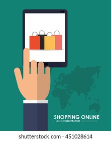 Shopping online concept represented by tablet and shopping bag icon. Colorfull and flat illustration.