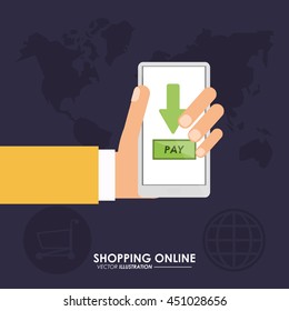 Shopping online concept represented by smartphone and map icon. Colorful and flat illustration.