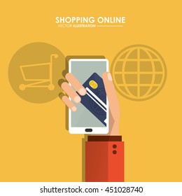 Shopping online concept represented by smartphone and credit card icon. Colorfull and flat illustration.