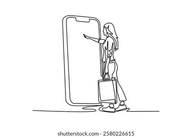 Shopping online concept. Single line draw design vector graphic illustration.	