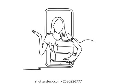 Shopping online concept. Single line draw design vector graphic illustration.	