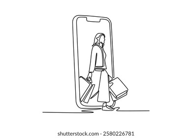 Shopping online concept. Single line draw design vector graphic illustration.	