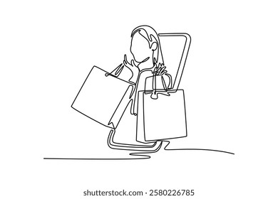 Shopping online concept. Single line draw design vector graphic illustration.	