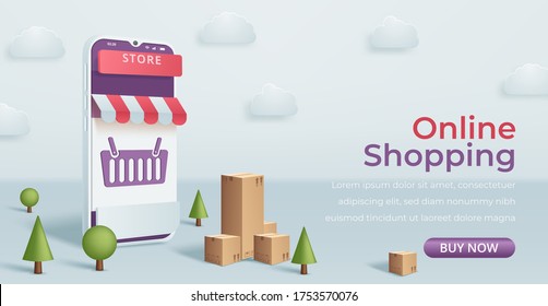 Shopping online concept, online trading for web page, website, template and background. Vector illustration