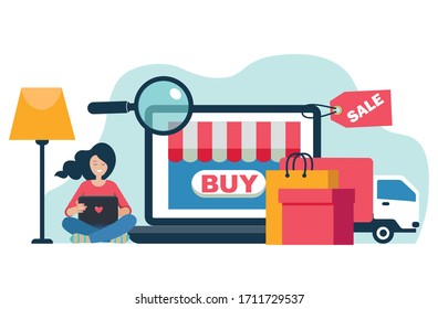 shopping online concept vector flat  illustration