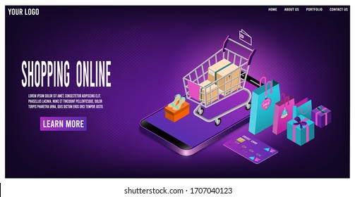 Shopping online concept for website, mobile application, web banner, info graphics or discount coupons. Vector illustration