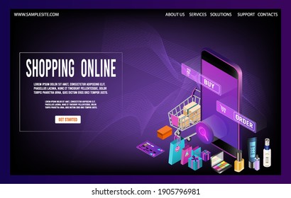 Shopping online concept for website, mobile application, web banner, info graphics or discount coupons. Vector illustration