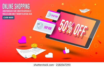 Shopping online concept for website, mobile application, web banner, info graphics or discount coupons. Vector illustration EPS 10