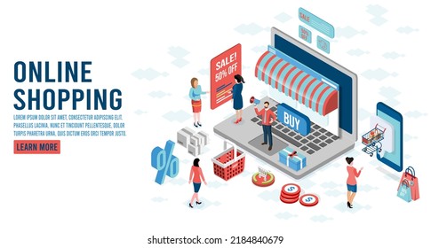 Shopping online concept for website, mobile application, web banner, info graphics or discount coupons. Vector illustration EPS 10