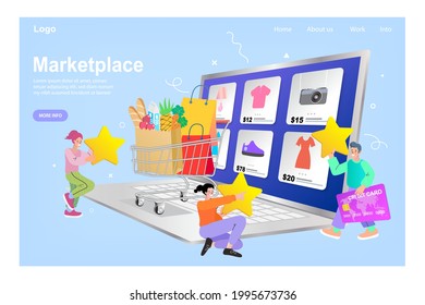 Shopping online. Consumer View, Choose and Buy Fashion Items on Ecommerce Marketplace on Computer Screen Concept. Woman happy with shopping on laptop. Digital marketing. Vector illustration.
