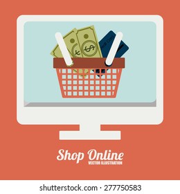 Shopping online design over orange background, vector illustration