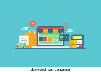 Shopping online, Digital payment, E-commerce - flat design vector banner for website, blog and social media marketing