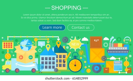 Shopping Online and E-Commerce Shopping concept. Online e commerce infographics template design, web header shopping icons elements. Vector illustration.