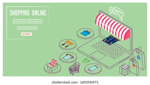 Shopping online, e-commerce concept on website or mobile application for web banner, info graphics,discount coupons. Vector illustration