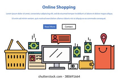 Shopping online and E-commerce in flat design . Apply to website .