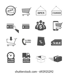 shopping online and e-commerce icons set vector