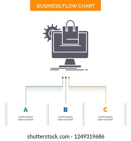 shopping, online, ecommerce, services, cart Business Flow Chart Design with 3 Steps. Glyph Icon For Presentation Background Template Place for text.