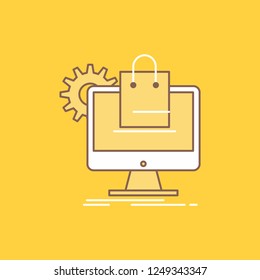 shopping, online, ecommerce, services, cart Flat Line Filled Icon. Beautiful Logo button over yellow background for UI and UX, website or mobile application