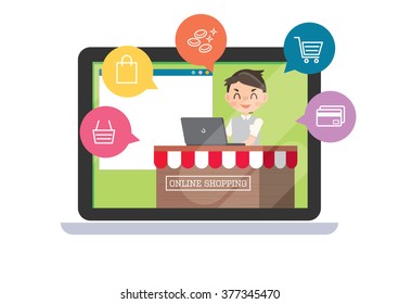shopping online e-commerce store flat illustration conceptual vector