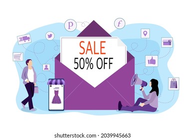Shopping online with email marketing concept for website, mobile application, web banner, info graphics or discount coupons. 
Vector illustration eps10