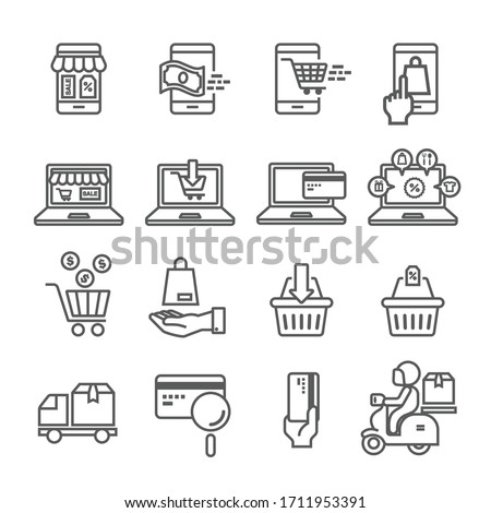 Shopping online flat icon set