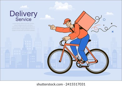 Comprar en línea. Niño que entrega comida. Mensaje de notificación de pedido Ecommerce. Marketing para smartphones y comercio electrónico. repartidor en bicicleta. Ilustración vectorial.