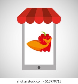 shopping online food fresh fish pepper vector illustration eps 10