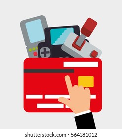 shopping online game credit card console control joystick vector illustration