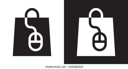 Shopping Online. Glyph Icon in White and Black Version.