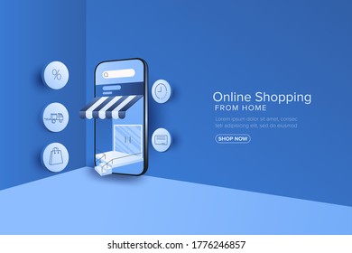 Shopping online from home on mobile application or web