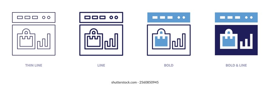 Shopping online icon in 4 different styles. Thin Line, Line, Bold, and Bold Line. Duotone style. Editable stroke.