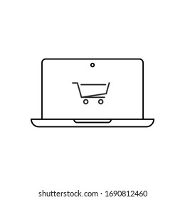 Shopping online icon. A cart on laptop screen. Linear icon style. Web and app icon. Vector illustration.