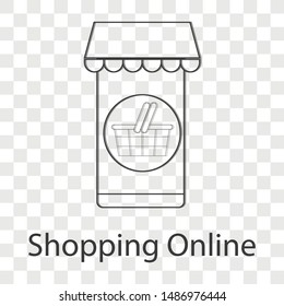 Shopping online icon on transparency background. Line vector illustration.