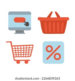 Shopping online icon set in flat vector style. Hand drawn vector illustration shopping