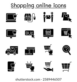 Shopping online icon set in glyph style