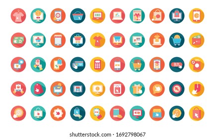 shopping online icon set over white background, block style, vector illustration