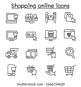 Shopping Online Icon Set In Thin Line Style