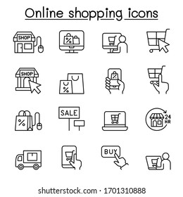 Shopping Online Icon Set In Thin Line Style
