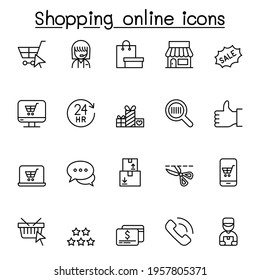 Shopping online icon set in thin line style