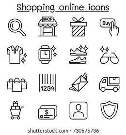 Shopping online icon set in thin line style