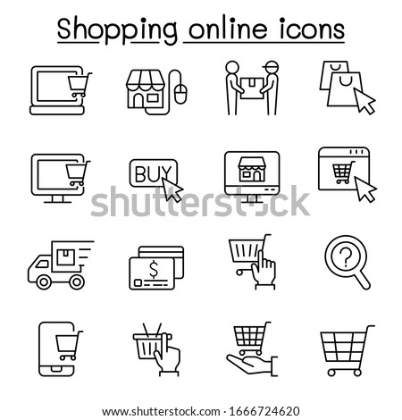 Shopping online icon set in thin line style