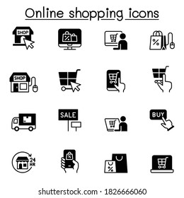 Compra de conjunto de iconos en línea ilustración vectorial diseño gráfico