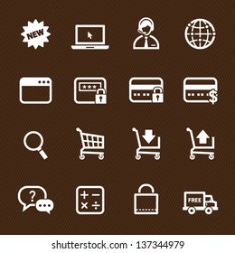 Shopping Online Icons with Brown Background