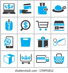shopping online icons, e commerce icons set, black and color theme icons
