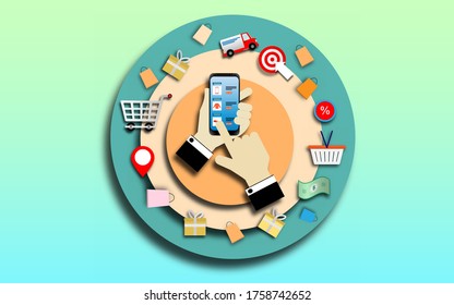 Shopping Online illustration concept vector illustration in paper cut style
